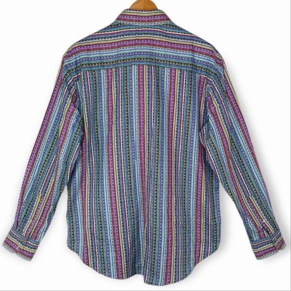 Robert Graham Flip Cuff Button Down Shirt Size XL Long Sleeve Colorful Stripes - Picture 5 of 12